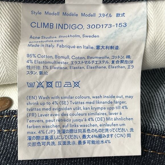 Acne Studios Women Climb Indigo Mid Rise Skinny Fit Jeans Dark Wash Size W34 L28 - Picture 12 of 14